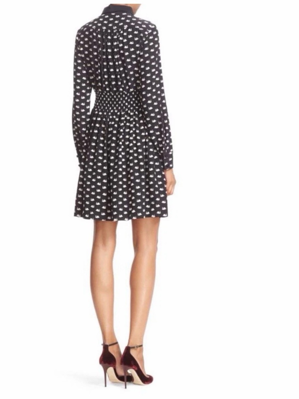 KATE SPADE Swan Print Silk Blend Shirtdress Black Size Large - Picture 8 of 16